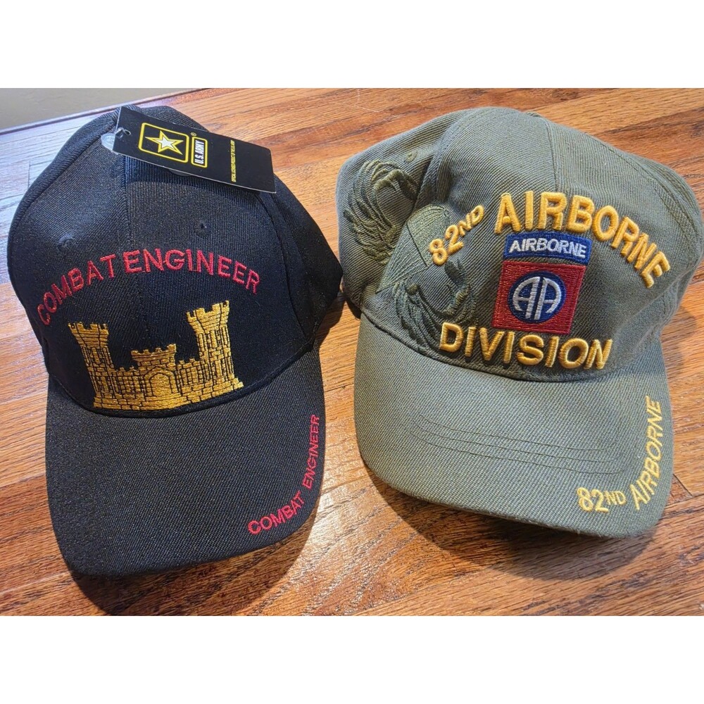 Combat Engineer US Army Baseball Cap & 82nd Airborne Division Military Hat LOT